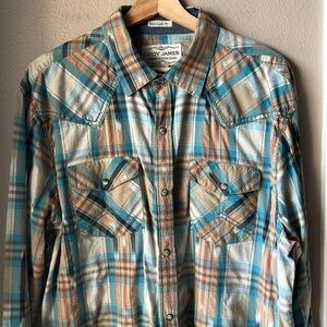 CODY JAMES Authentic Western Apparel Plaid Cowboy Button Down Long Sleeve Shirt